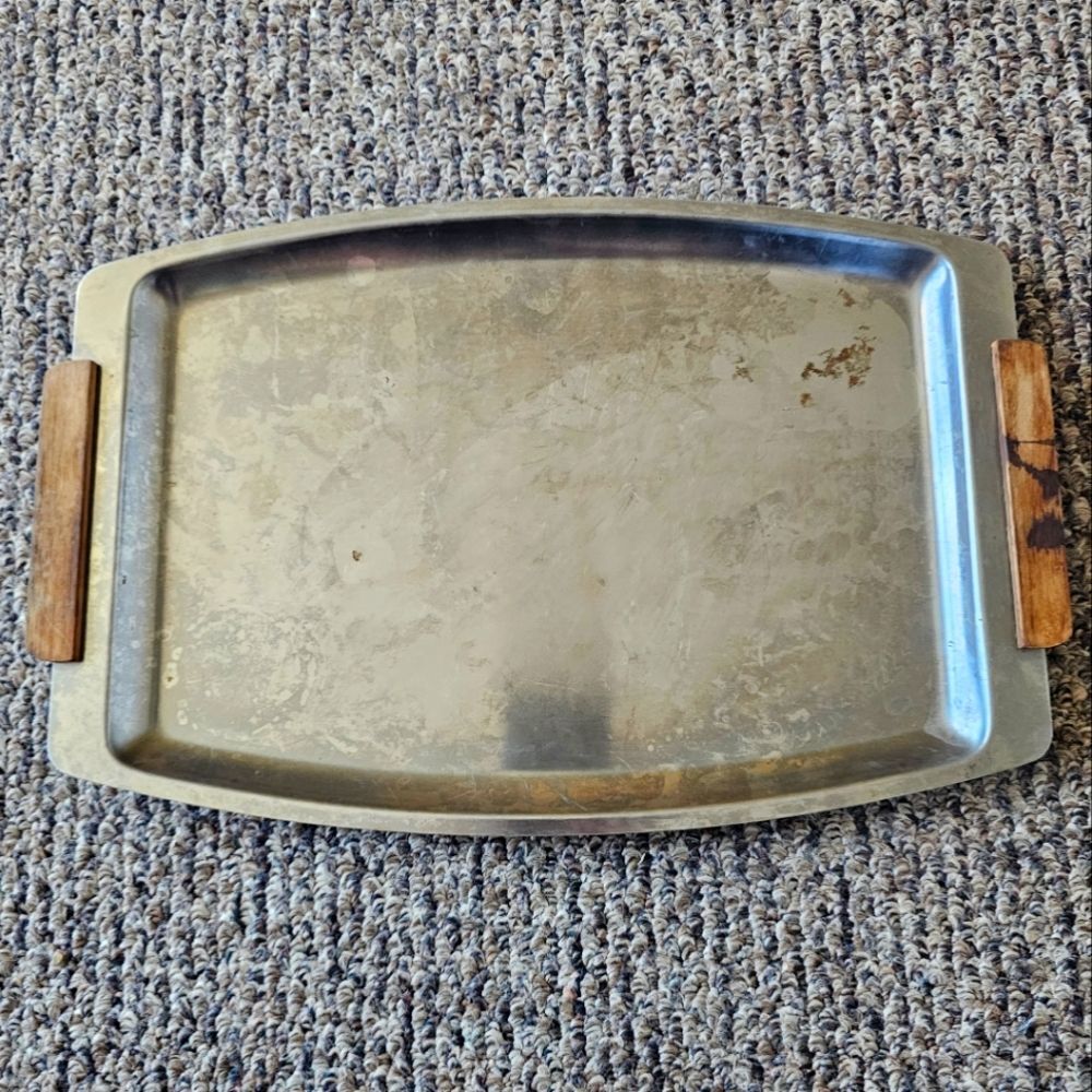 Vintage Mid Century Interpur Serving Tray Dish Platter Walnut Handles 16" x 10"